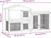 A line drawing diagram of a multi-level rabbit hutch with dimensions indicated by lines and text. Náhled obrázku produktu