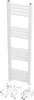A white towel radiator with its mounting hardware laid out below it. Náhled obrázku produktu