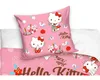 A pink Hello Kitty themed bedding set, including a pillowcase and a duvet cover, is displayed on a white background. Podgląd zdjęcia produktu