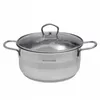 A stainless steel pot with a glass lid, shown against a white background. Produktbild-Vorschau