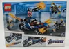 The image shows the back of a LEGO box for the Marvel Super Heroes Captain America: Outrider-Attacke set. Podgląd zdjęcia produktu