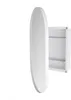 A white oval medicine cabinet with its door open, revealing glass shelves inside. The cabinet is mounted on a white background. Náhled obrázku produktu