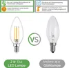Comparison image showing an LED lamp versus an incandescent bulb, with text highlighting the benefits of the LED lamp. Produktbild-Vorschau