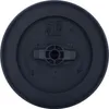 Top-down view of a black filter with rotation indicators and a handle. Voir les images du produit