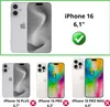 Comparison of different iPhone 16 models with screen sizes and compatibility indicators. Produktbild-Vorschau