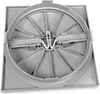 A top-down view of a square gray skimmer lid with a circular opening and internal radial supports. Produktbild-Vorschau