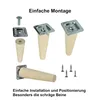 Product image showing furniture legs and mounting hardware, with instructional text. Voir les images du produit
