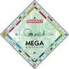 A Monopoly board game, The Mega Edition, is displayed diagonally against a white background. The board features various properties, spaces, and iconic London landmarks. Produktbild-Vorschau