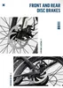 Close-up shots of the front and rear disc brakes of a bicycle. Produktbild-Vorschau