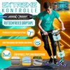 A young person riding a stunt scooter, with various feature callouts and graphics. Produktbild-Vorschau