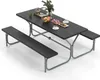 A black picnic table set with two benches, set up on a white background. Anteprima dell’immagine prodotto