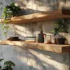Mensola in rovere massiccio con bordo naturale/bordo albero Anteprima dell’immagine prodotto 3