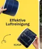 A split image showing a clean air filter and a dirty air filter, with text indicating effective air purification. Produktbild-Vorschau