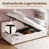 A bed with its storage compartment open, showcasing its hydraulic lift mechanism and storage space. Anteprima dell’immagine prodotto