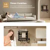 A split image showing a woman relaxing on a couch and a bathroom scene with a towel warmer. Anteprima dell’immagine prodotto