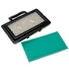 A black air filter with a white filter element and a separate green pre-filter are shown against a white background. Produktbild-Vorschau