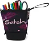 A pencil case filled with pens and markers, standing upright. Náhled obrázku produktu