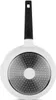 The bottom view of a white frying pan with a black handle and a textured metallic base. Anteprima dell’immagine prodotto