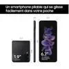 Diagrams and text showing the dimensions and features of a foldable smartphone. Produktbild-Vorschau