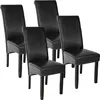 Four black dining chairs are arranged in a group against a white background. Náhled obrázku produktu