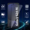 A product image showcasing a screen protector for a Samsung Galaxy S24 FE, with feature callouts. Produktbild-Vorschau