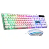 A white gaming keyboard and mouse set with rainbow backlighting is displayed on a white background. Produktbild-Vorschau