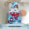 A child sleeping in a bed with Spiderman-themed bedding. Produktbild-Vorschau