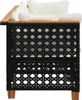 Side view of a black rattan sofa with white cushions. Produktbild-Vorschau