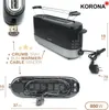A collage of images showing a black and silver toaster from different angles, including its base and features, with text overlays indicating dimensions and features. Náhľad obrázku produktu