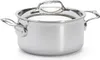 A stainless steel pot with a lid and handles, shown from a slightly elevated side view against a white background. Podgląd zdjęcia produktu