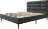 A dark gray upholstered bed frame with a slatted wooden base and a tufted headboard, shown from a side angle against a white background. Náhled obrázku produktu