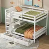 A white wooden bunk bed with storage drawers underneath, set up in a bedroom with decorative wall art and a rug. Náhled obrázku produktu