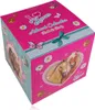 A cube-shaped advent calendar with a horse theme, decorated with pink polka dots, butterflies, and flowers. Produktbild-Vorschau
