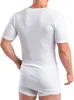 Extralanges Herren kurzarm Shirt +6cm V-Neck mit Bund als Abschluss weiß Produktbild-Vorschau