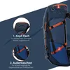 A close-up view of a backpack with callouts highlighting specific features. Produktbild-Vorschau