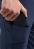 Hand steckt ein schwarzes Smartphone in eine seitliche Reißverschlusstasche einer dunkelblauen Odlo Ascent Light Wanderhose Anteprima dell’immagine prodotto