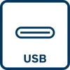 A graphic icon representing a USB-C port with the text 'USB' below it, enclosed in a square border. Voir les images du produit
