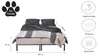 A bed with bedding and pillows, with dimensions and feature icons shown. Produktbild-Vorschau