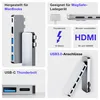 Collage of product images and feature callouts for a USB-C hub. Produktbild-Vorschau