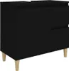 A black bathroom vanity with wooden legs against a white background. Produktbild-Vorschau