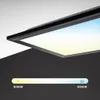 A close-up view of an LED panel light with a gradient of light colors from warm yellow to cool blue, indicating adjustable color temperature. Below the light panel is a color temperature scale with '3000K' and '6500K' labels. Produktbild-Vorschau