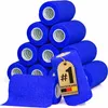 A pyramid of blue self-adhesive bandages is stacked against a white background. A tag with a number '1' and German text is attached to one of the bandages. Produktbild-Vorschau
