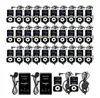 A collection of wireless tour guide system transmitters and receivers arranged in rows. Produktbild-Vorschau