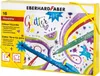 The image shows the packaging of a set of 16 glitter fiber-tip pens from Eberhard Faber. The packaging is decorated with colorful swirls, stars, and a unicorn, and features images of the pens themselves. Podgląd zdjęcia produktu