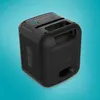 A black portable speaker with a handle on top, set against a light blue background. Produktbild-Vorschau