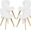Four white dining chairs with wooden legs are arranged in a studio setting against a white background. Anteprima dell’immagine prodotto