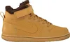 A side view of a tan Nike Court Borough Mid Wtr Psv sneaker with brown fur lining. Produktbild-Vorschau
