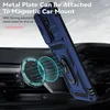 A blue phone case with a magnetic ring holder is shown attached to a magnetic car mount inside a car. Produktbild-Vorschau