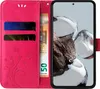 A pink flip case for a smartphone, with slots for cards and a banknote visible. Produktbild-Vorschau