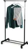 A black rolling garment rack with a green shirt and gray pants hanging on it. Náhled obrázku produktu